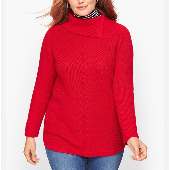 Talbots Plus Red Chevron  Stitch  Split Neck Size 2X - Picture 1 of 9